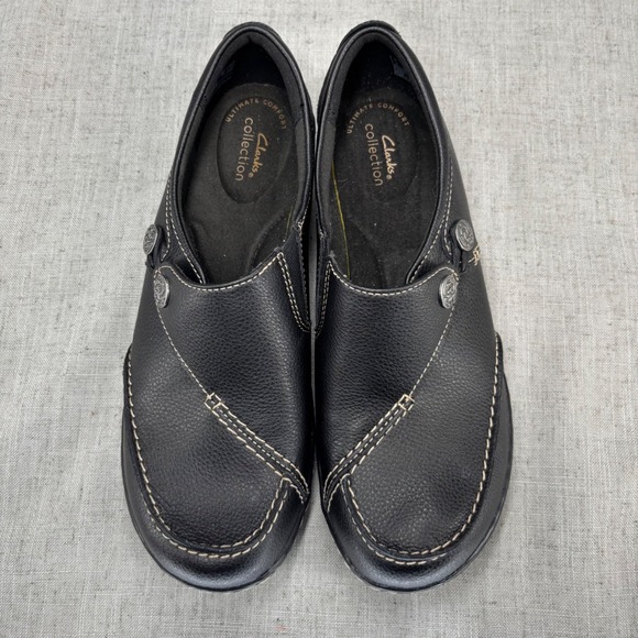 Clarks Collection‎ Ashland Black Leather Slip On Loafer Shoes Womens 8 Wide - Picture 5 of 11